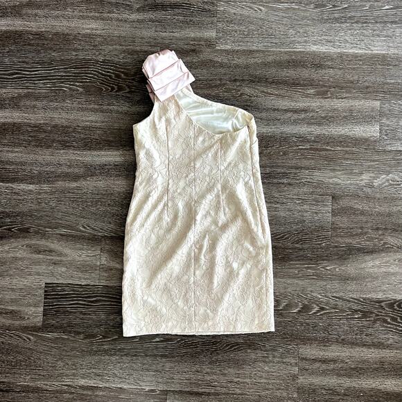 Aidan by Aidan Mattox Blush Ivory One-Shoulder Lace Cocktail Dress & Bow Size 8 - Picture 6 of 11